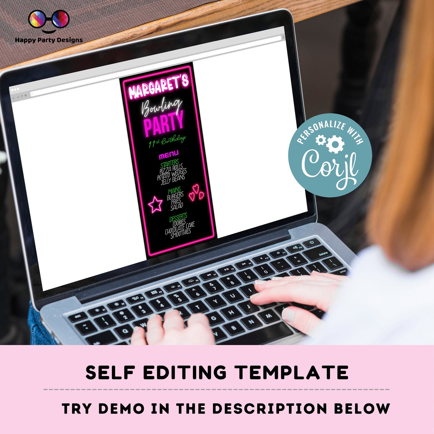 Editable neon Bowling Menu | Digital Bowling printable menu  | Birthday girl | Bowling menu | Personalize Online #KID3
