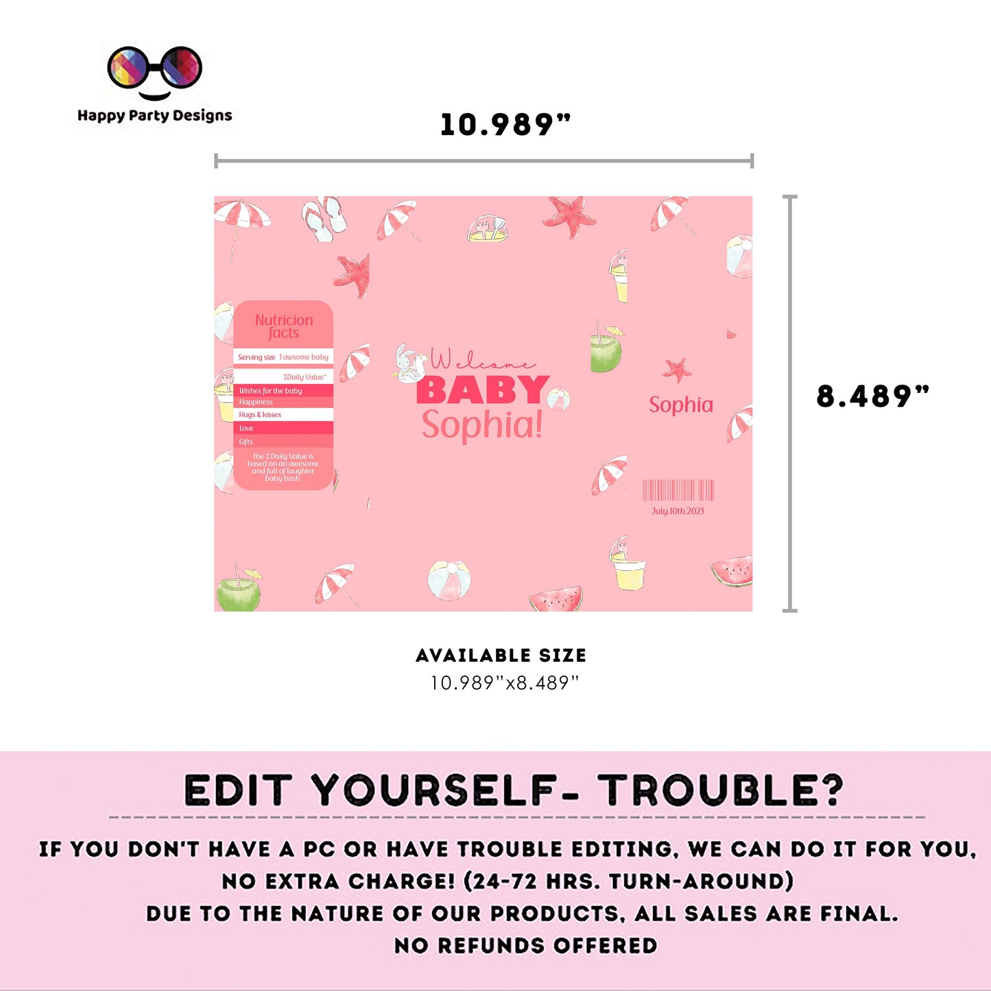Editable pool baby shower Chip Bag | Digital baby shower printable Chip Bag | Party Snack baby girl | Personalized decoration #B2