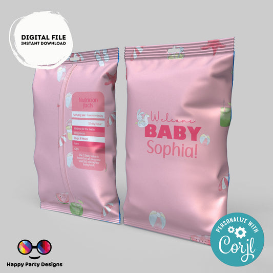 Editable pool baby shower Chip Bag | Digital baby shower printable Chip Bag | Party Snack baby girl | Personalized decoration #B2
