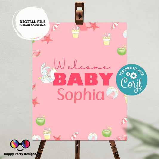 Editable Welcome Sign | pool baby bash | baby shower Decorations | baby Girl| baby shower Welcome Sign | pool party | summer baby shower #B2