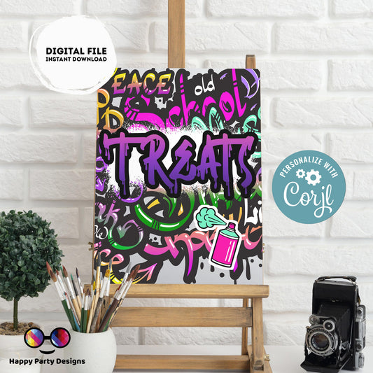 Editable Graffiti Sign | Digital graffiti printable Buffet sign | Birthday girl | Graffiti party | Personalize Online | Any Age #K2
