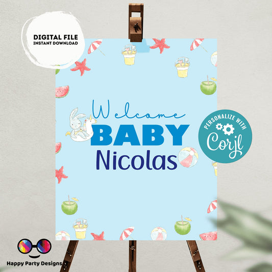 Editable Welcome Sign | pool baby bash | baby shower Decorations | baby Boy | baby shower Welcome Sign | pool party | summer baby shower #B1