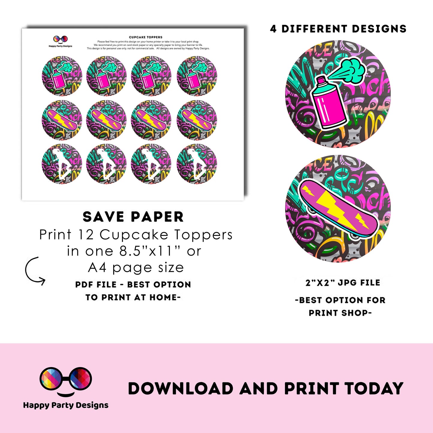 Graffiti Round cupcake toppers | Graffiti birthday | Graffiti Birthday Party | Graffiti themed | Girl Birthday Party | graffiti stickers #K2