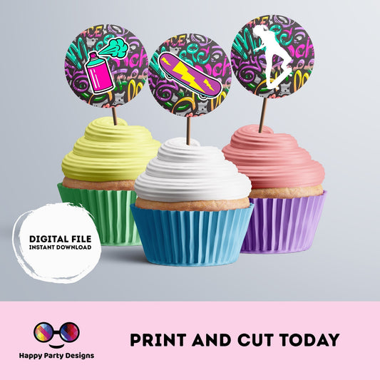 Graffiti Round cupcake toppers | Graffiti birthday | Graffiti Birthday Party | Graffiti themed | Girl Birthday Party | graffiti stickers #K2