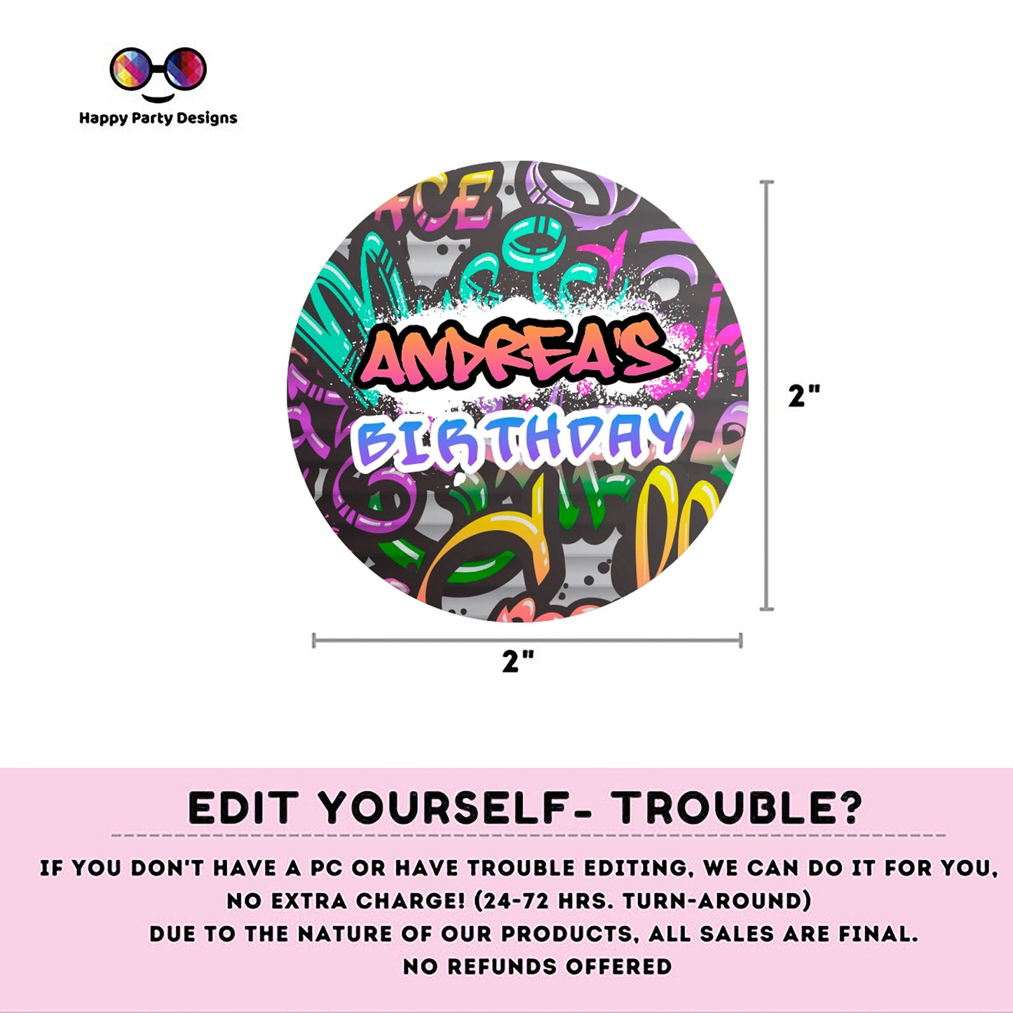 Editable Graffiti Round cupcake toppers | Graffiti birthday | Graffiti  Birthday Party | Graffiti themed | Boy Birthday Party | stickers #K2