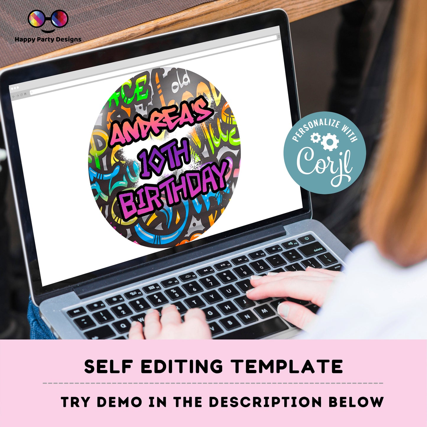 Editable Graffiti Round cupcake toppers | Graffiti birthday | Graffiti  Birthday Party | Graffiti themed | Boy Birthday Party | stickers #K2