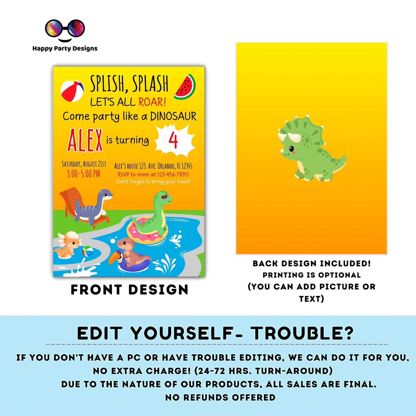 Editable Dinosaur Birthday Invitation | Dinosaur pool  Birthday Invite | jurassic trex dinosaur pool party birthday | INSTANT DOWNLOAD #K83