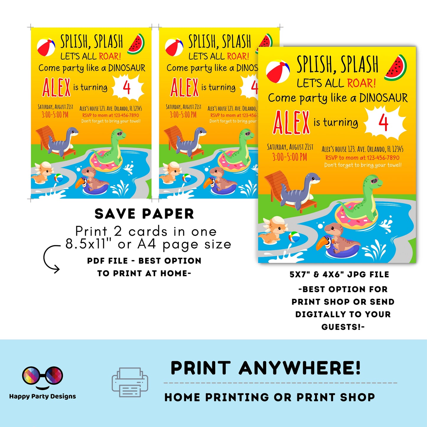 Editable Dinosaur Birthday Invitation | Dinosaur pool  Birthday Invite | jurassic trex dinosaur pool party birthday | INSTANT DOWNLOAD #K83