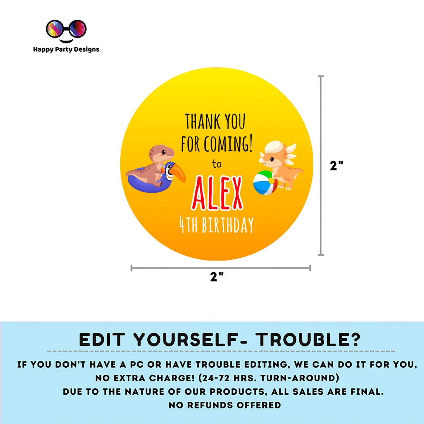 Editable Dinosaur Pool Party Thank you tag | Digital Dinosaur Pool  printable thank you tag | Birthday boy | Dinosaur Pool tag #K83