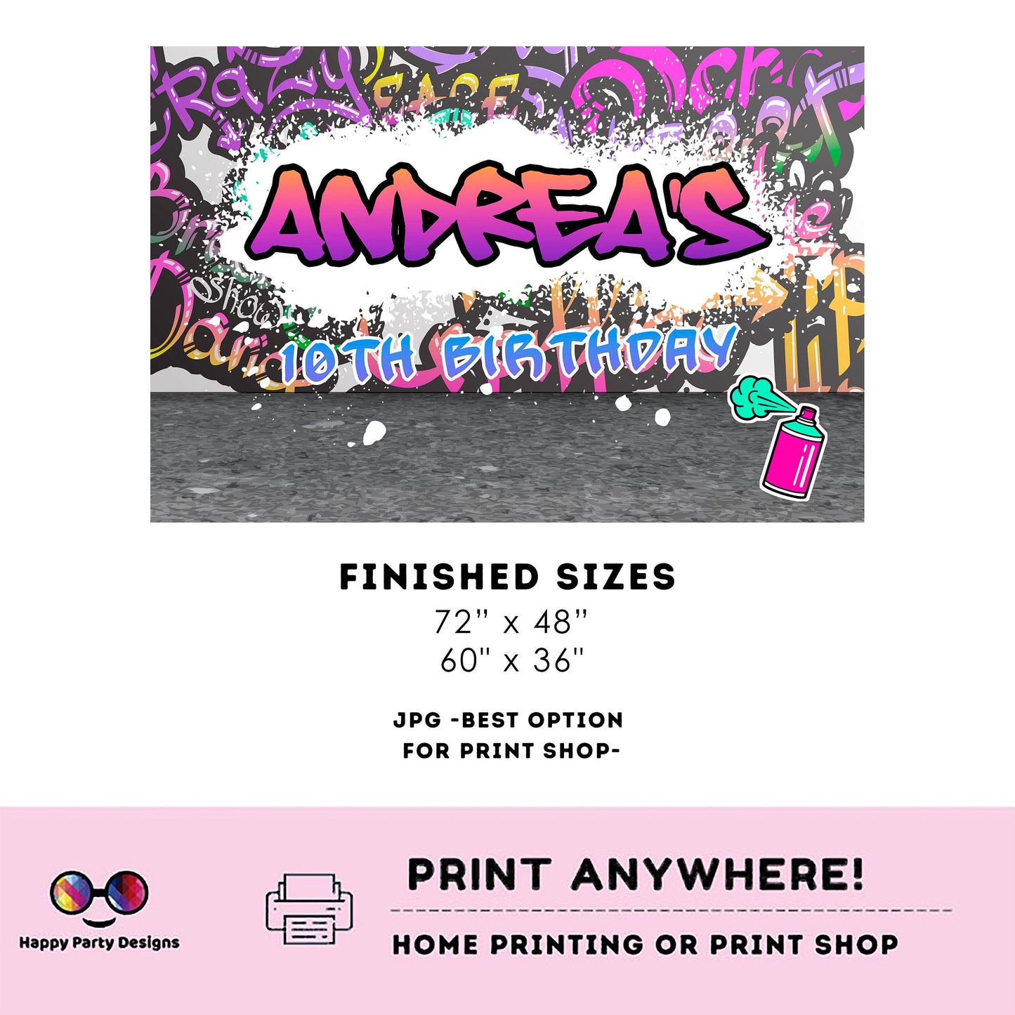 Editable Graffiti  Backdrop Banner  | Digital graffiti printable Pink Backdrop Banner  | Birthday Girl | Graffiti party #K2