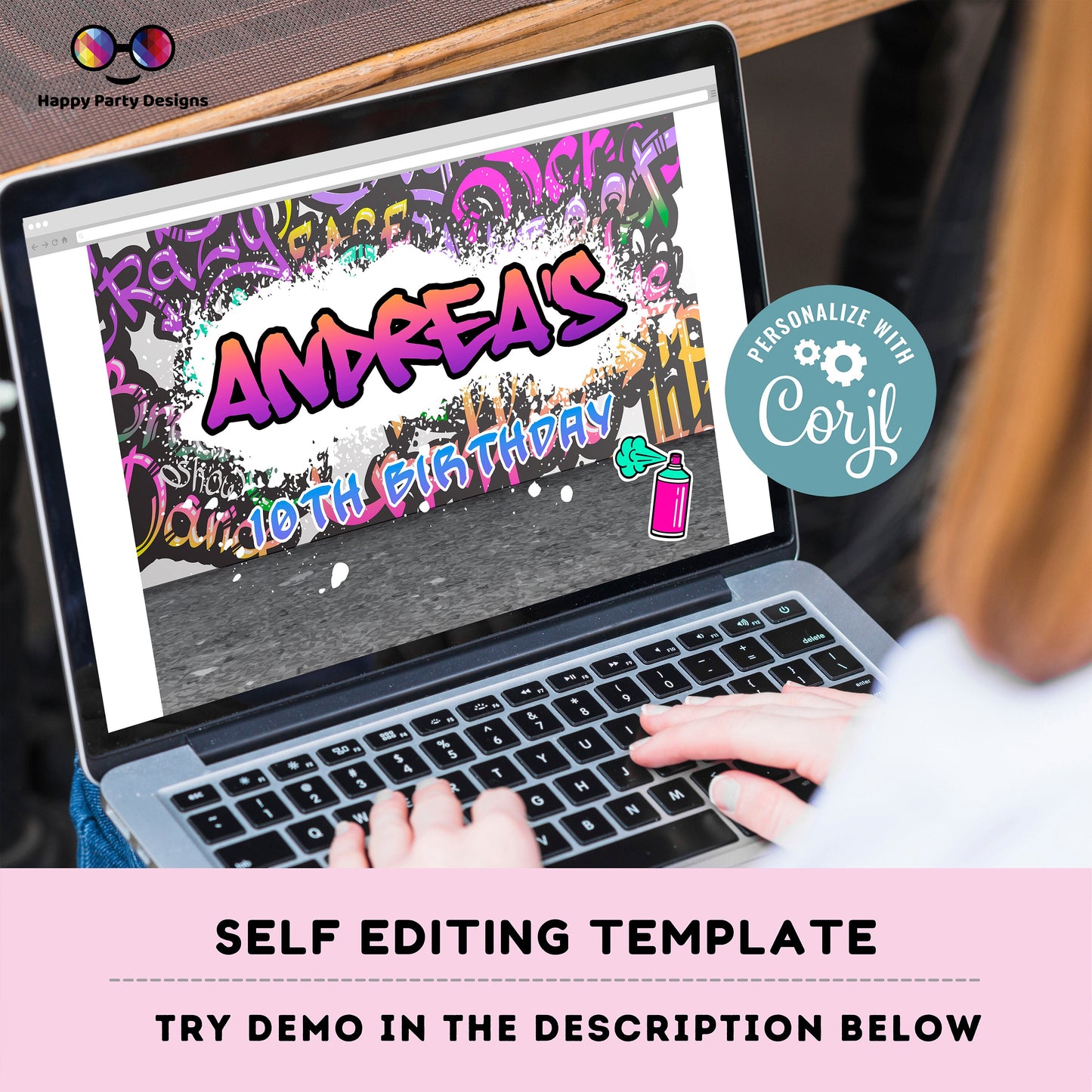 Editable Graffiti  Backdrop Banner  | Digital graffiti printable Pink Backdrop Banner  | Birthday Girl | Graffiti party #K2