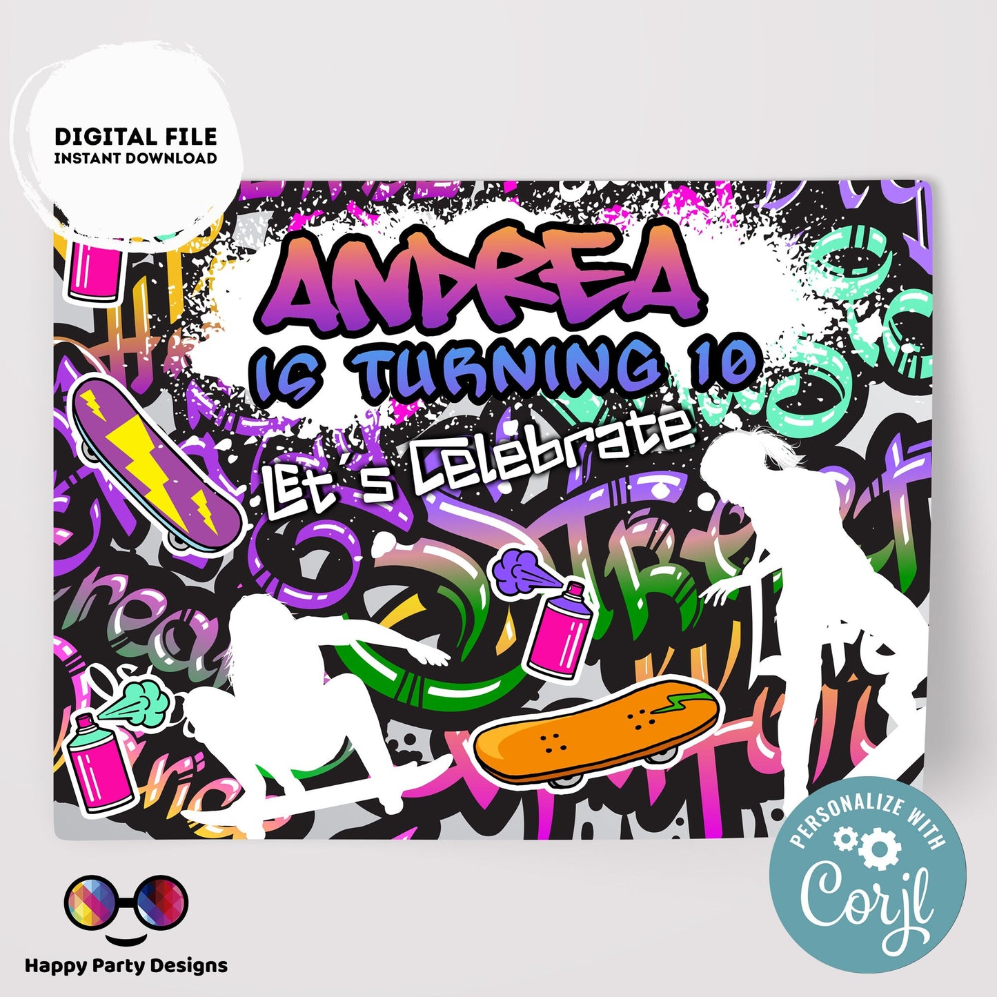 Editable Graffiti placemat | Digital graffiti printable placemat  | Birthday girl | Graffiti placemat | Personalize Online #K2