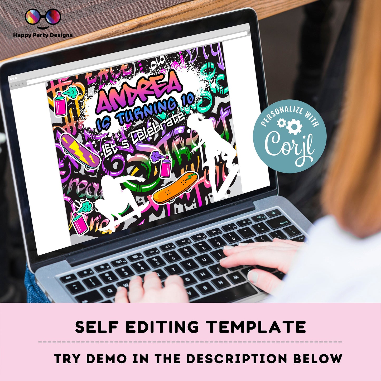 Editable Graffiti placemat | Digital graffiti printable placemat  | Birthday girl | Graffiti placemat | Personalize Online #K2