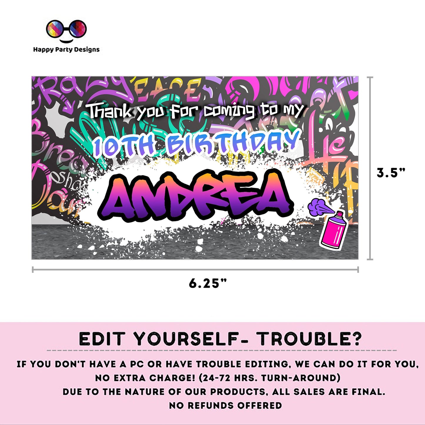 Editable graffiti Birthday Box label | graffiti party | favor box | graffiti birthday party | Girl birthday | Box to print #K2