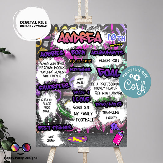 Editable graffiti Sign | graffiti birthday | Graffiti Decorations | birthday Sign | Graffiti party | Printable poster chalkboard sign #K2