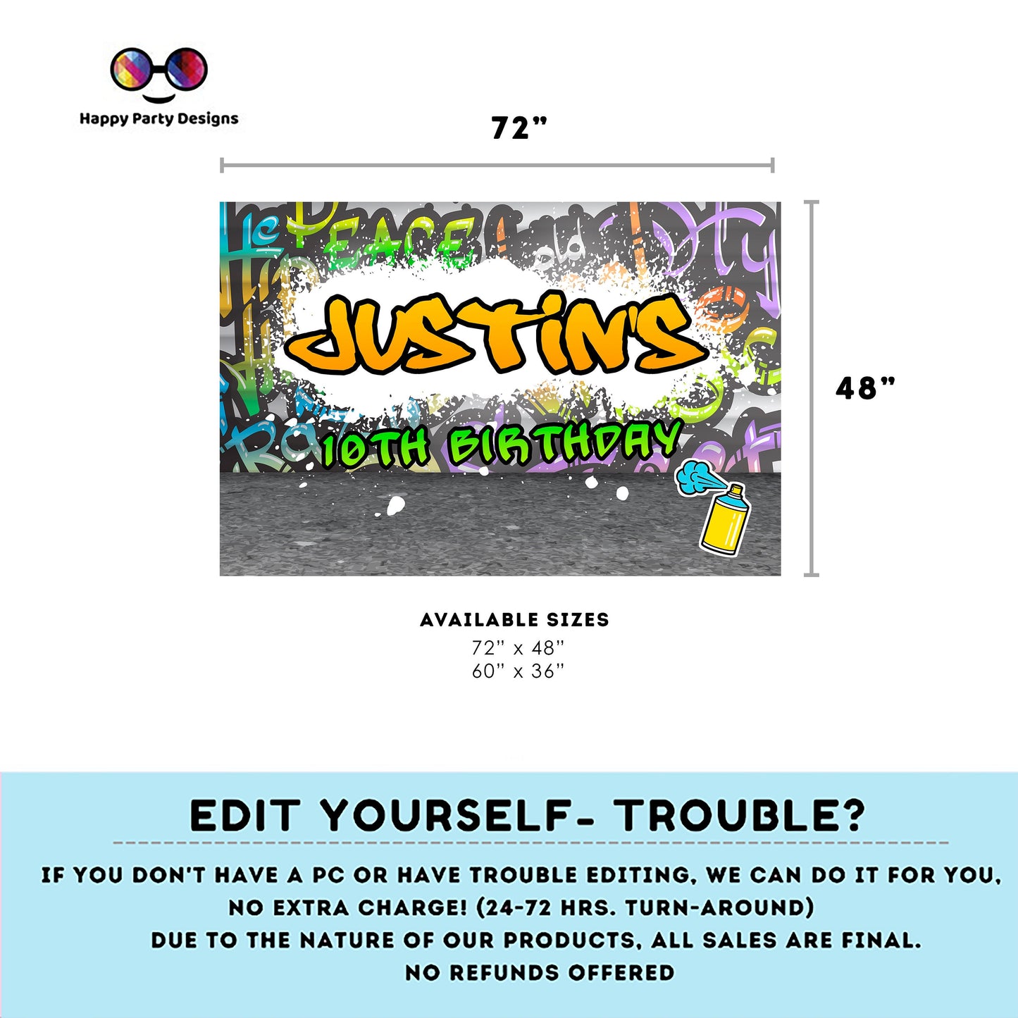 Editable Graffiti  Backdrop Banner  | Digital graffiti printable Backdrop Banner  | Birthday Boy | Graffiti party | Personalize Online #K1