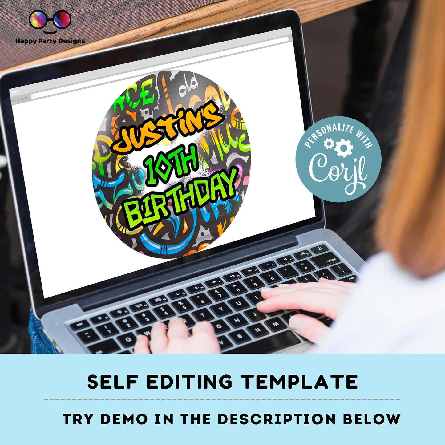 Editable Graffiti Round cupcake toppers | Graffiti birthday | Graffiti  Birthday Party | Graffiti themed | Boy Birthday Party | stickers #K1