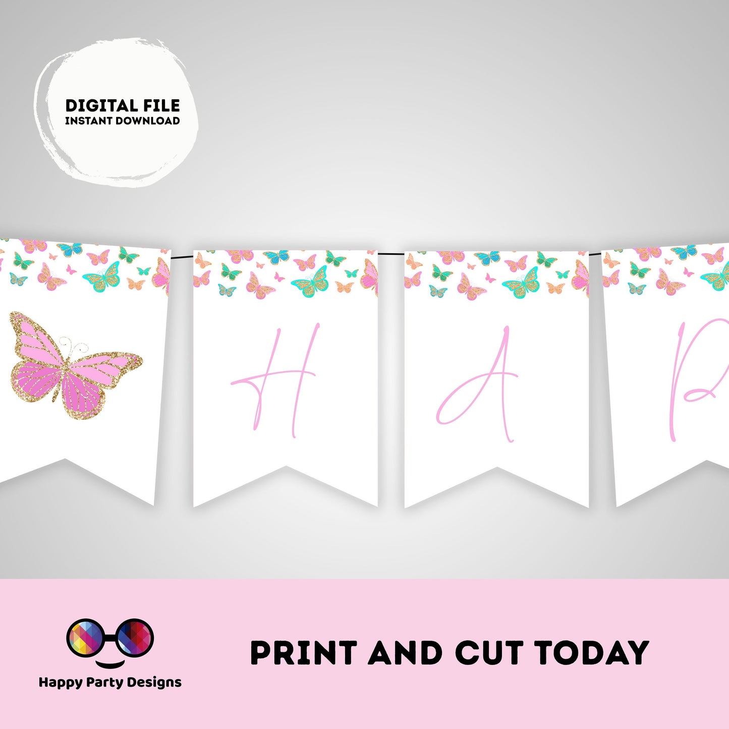 Happy Birthday Butterfly Banner | Butterflies party | Birthday banner | Butterfly birthday party  |  birthday girl #0002