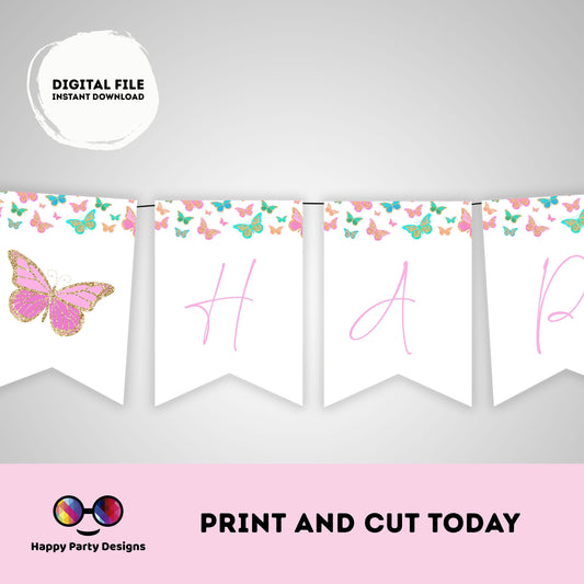 Happy Birthday Butterfly Banner | Butterflies party | Birthday banner | Butterfly birthday party  |  birthday girl #0002