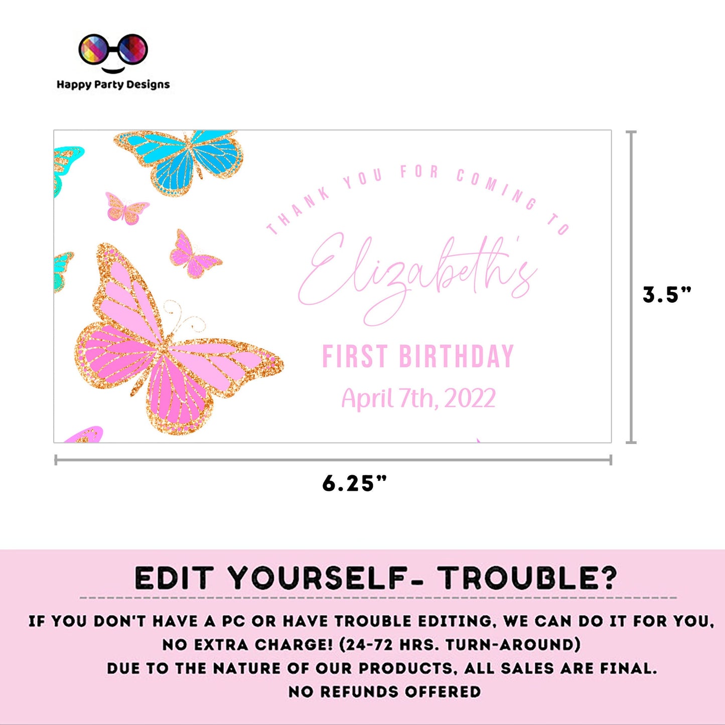 Butterfly Birthday Box label | Butterfly party | favor box | Spring birthday party  |  Box to print #0002