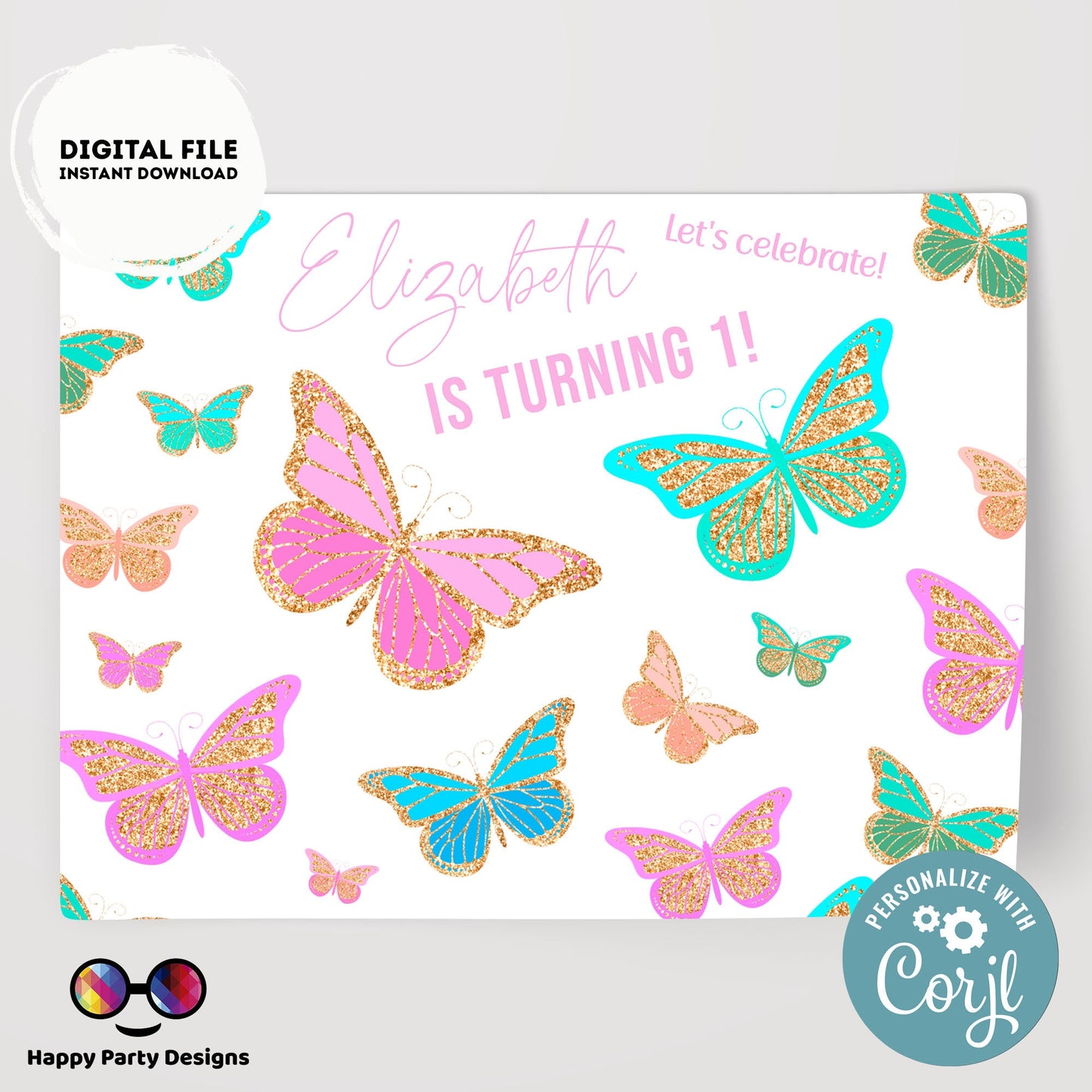 Editable Butterfly Placemat | Spring Birthday | Any Age | Spring party | Butterfly Party decor | Butterfly birthday #0002