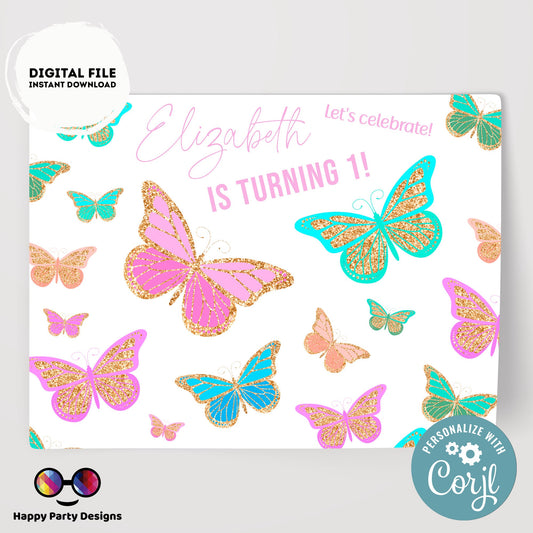 Editable Butterfly Placemat | Spring Birthday | Any Age | Spring party | Butterfly Party decor | Butterfly birthday #0002