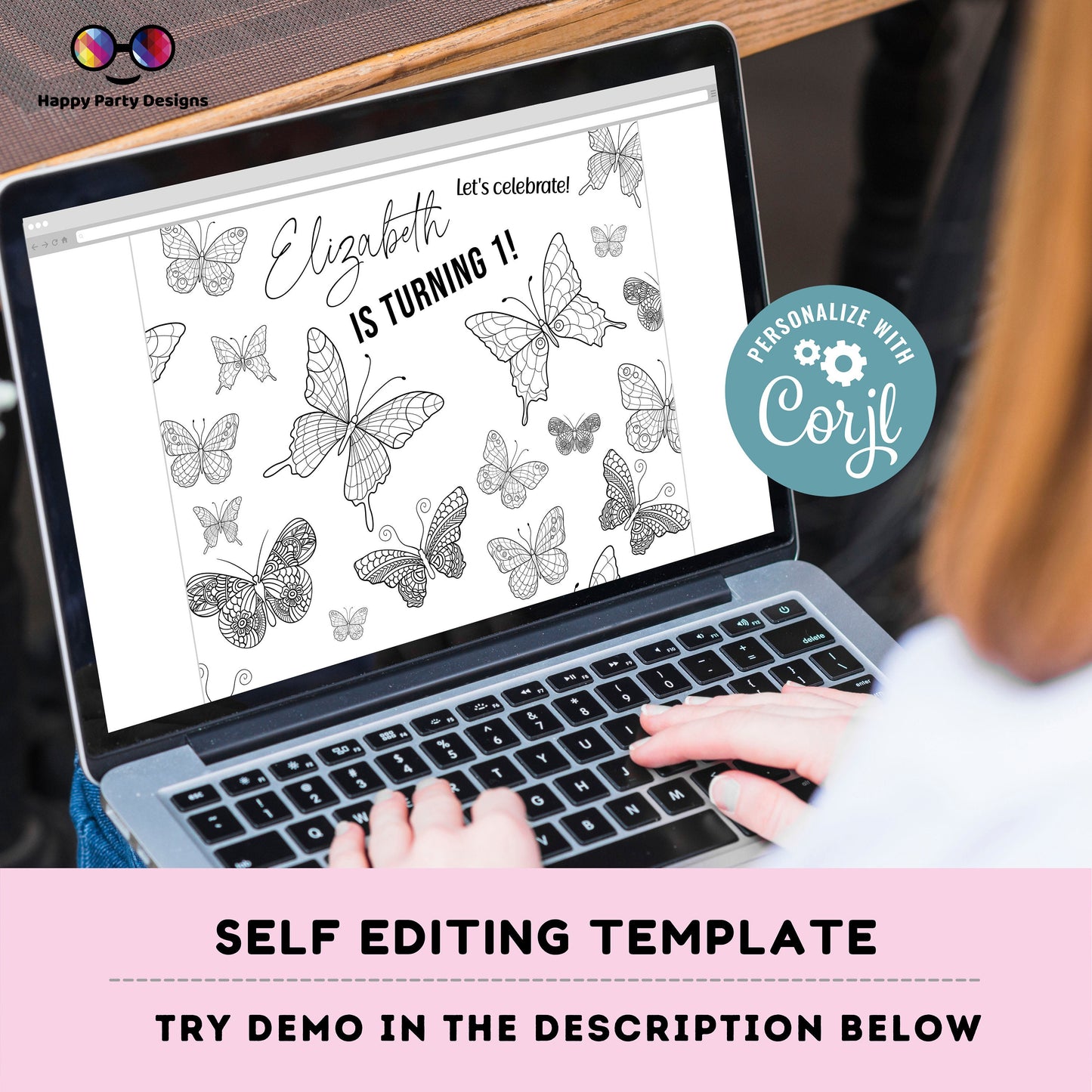 Editable Butterfly coloring Placemat | Spring Birthday | Any Age | Spring party | Butterfly Party decor | Butterfly birthday #0002