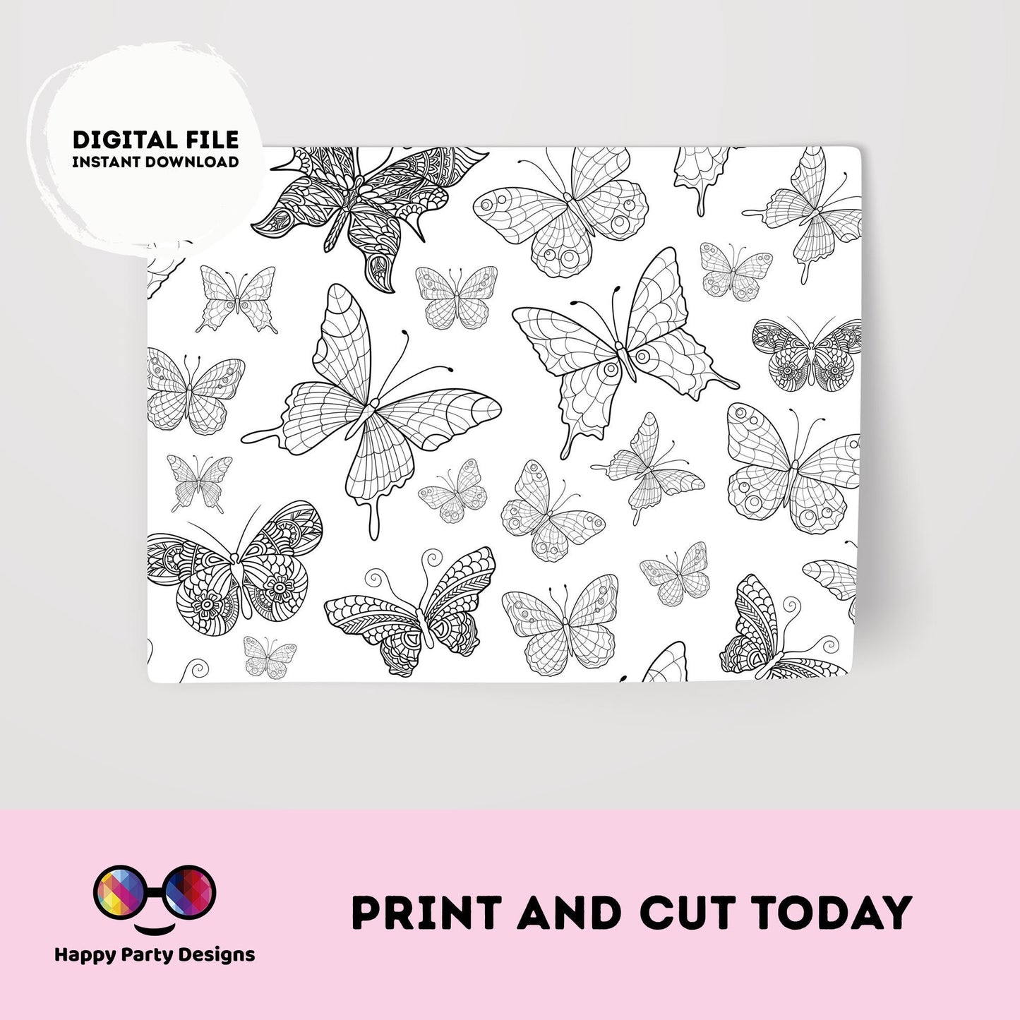 Butterfly coloring Placemat | Instant download | Spring Birthday | Any Age | Spring party | Butterfly Party decor | Butterfly birthday #0002