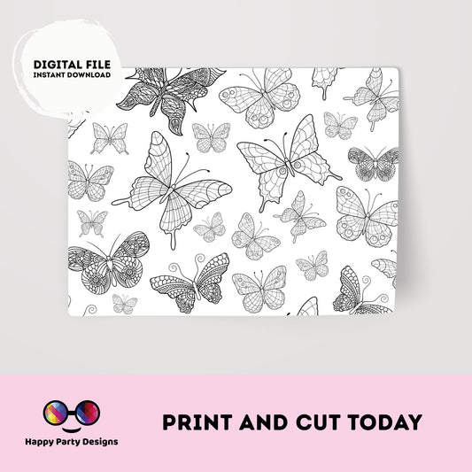 Butterfly coloring Placemat | Instant download | Spring Birthday | Any Age | Spring party | Butterfly Party decor | Butterfly birthday #0002