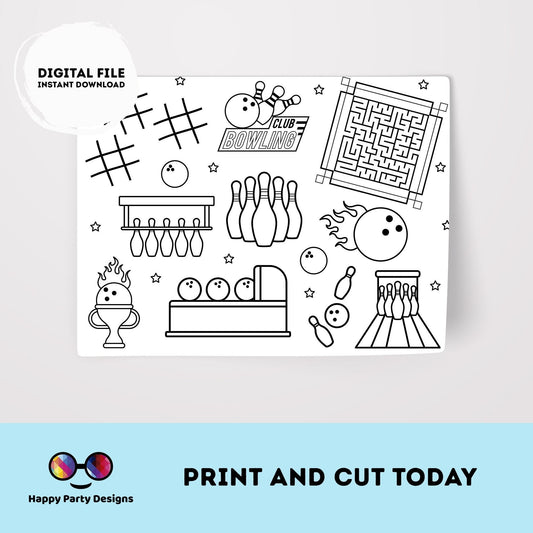 Printable Bowling Party Coloring Page | Bowling Activity Page | Bowling Party Placemat | Bowling table mat| Printable Bowling #KID3 #KID4