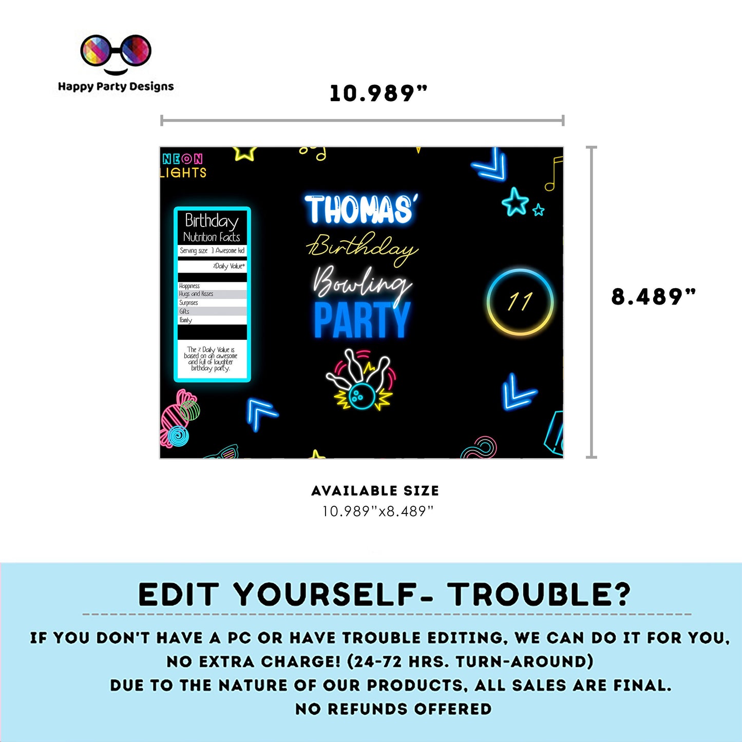 Editable Bowling Chip Bag | Digital Bowling  printable Chip Bag | Party Snack Bowling Birthday boy | Personalized Favors  Corjl | Favors