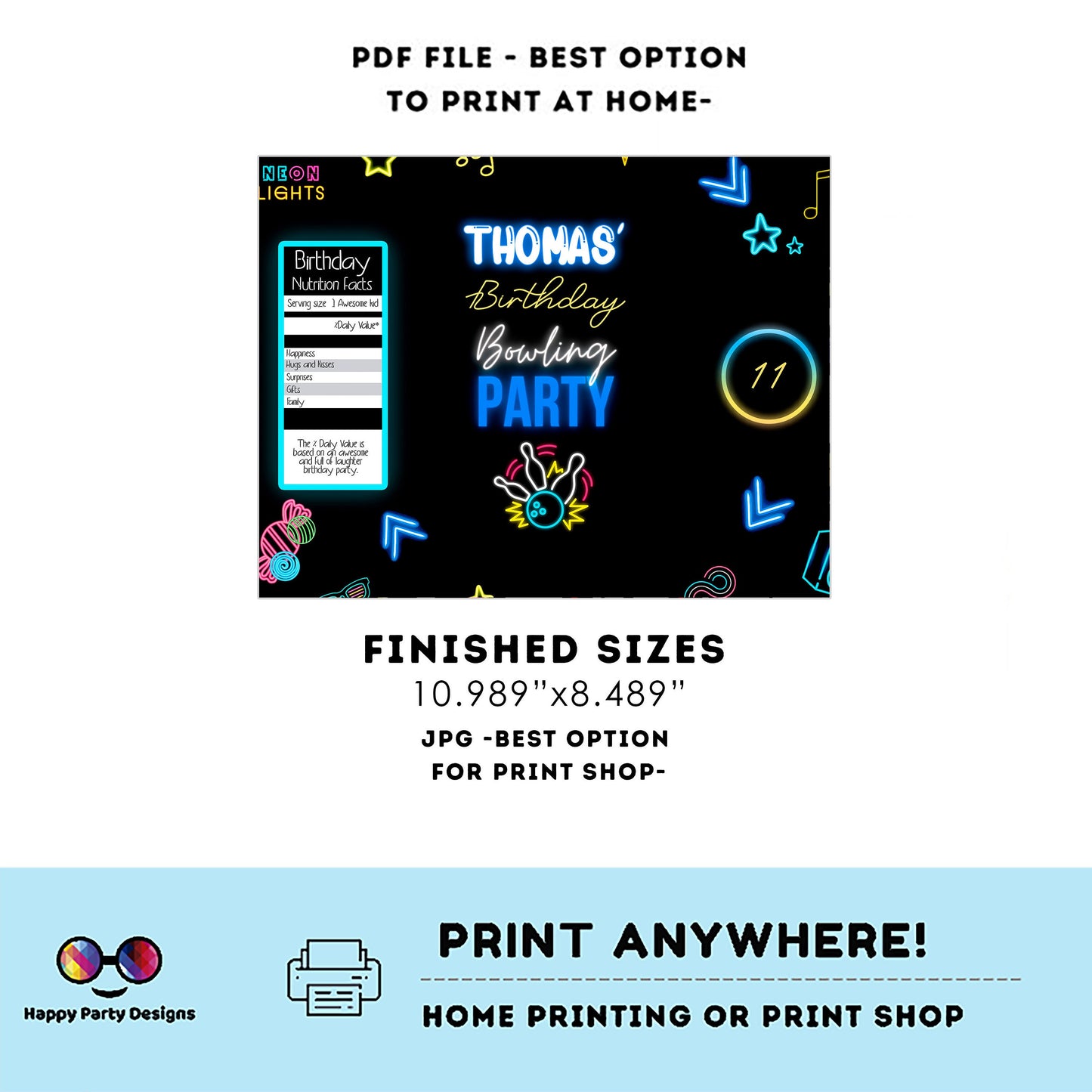 Editable Bowling Chip Bag | Digital Bowling  printable Chip Bag | Party Snack Bowling Birthday boy | Personalized Favors  Corjl | Favors