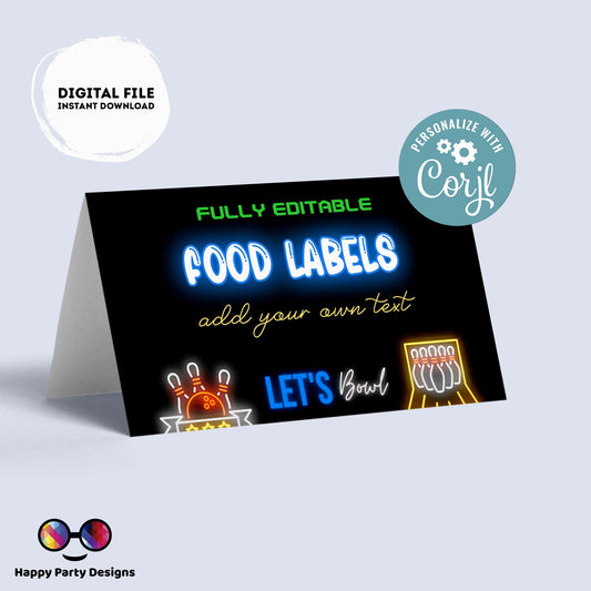 Bowling Birthday food tent |  Bowling party | buffet labels |  Bowling birthday party | food label template | editable online | favors