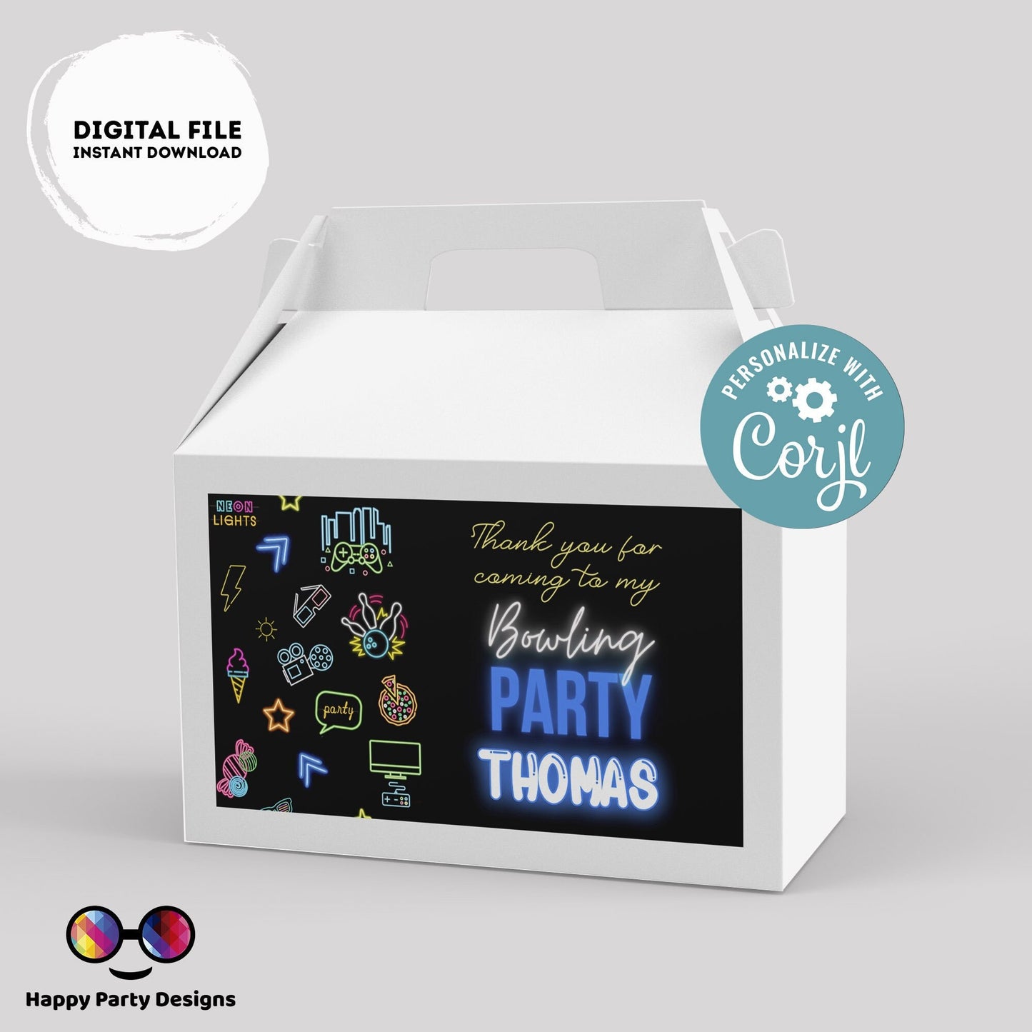 Editable Bowling  Birthday Box label | Bowling  party | favor box | Bowling  birthday party | Girl birthday | Box to print | Bowling favors