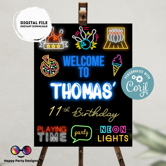 Editable Bowling Welcome Sign | Bowling birthday |Bowling birthday Decorations | Girl | Boy | Bowling Welcome Sign | Bowling party | Corjl