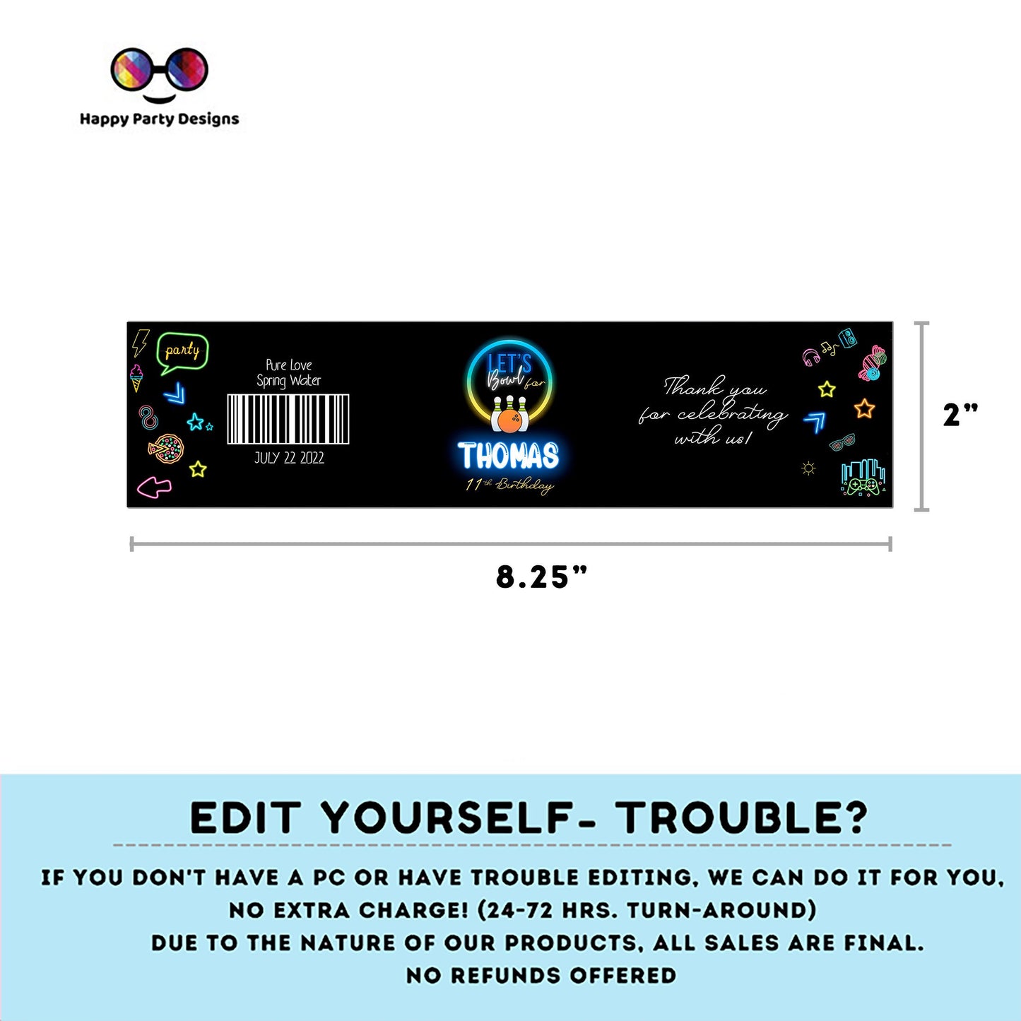 Editable Bowling water bottle labels | digital labels |  printable Bowling labels | Bowling party |  bottle labels | Birthday Boy