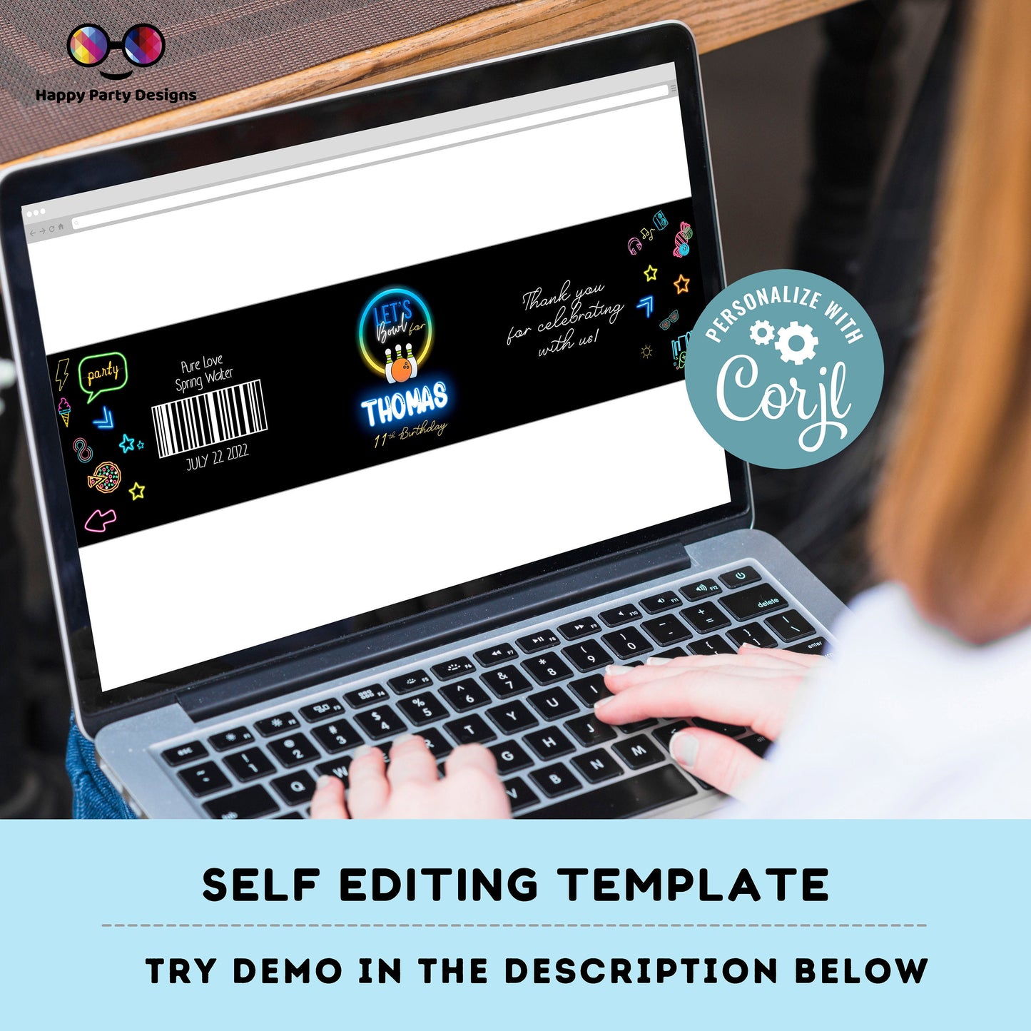 Editable Bowling water bottle labels | digital labels |  printable Bowling labels | Bowling party |  bottle labels | Birthday Boy