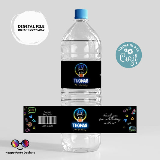 Editable Bowling water bottle labels | digital labels |  printable Bowling labels | Bowling party |  bottle labels | Birthday Boy