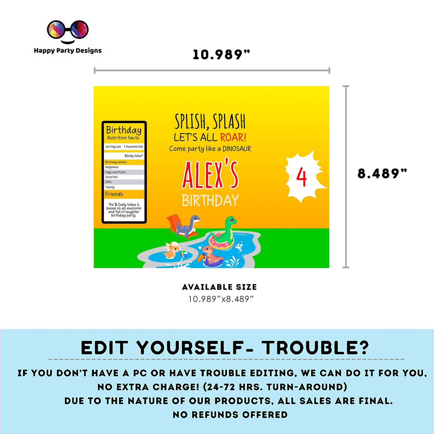 Editable Dinosaur Pool Party Chip Bag | Digital Dinosaur Pool Party printable Chip Bag | Party Snack Dinosaur Pool Party Personalized  #K83