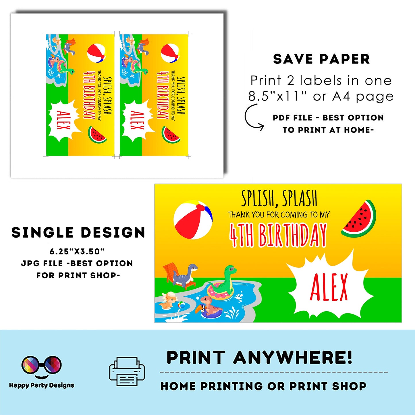 Editable Dinosaur Pool Party Birthday Box label | Dinosaur   party | favor box | Dinosaur  birthday party | Box to print | Dino favors #K83