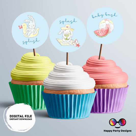 Pool baby bash cupcake toppers | Instant download | baby shower | Pool Party | Baby boy baby shower | Summer Party #B1