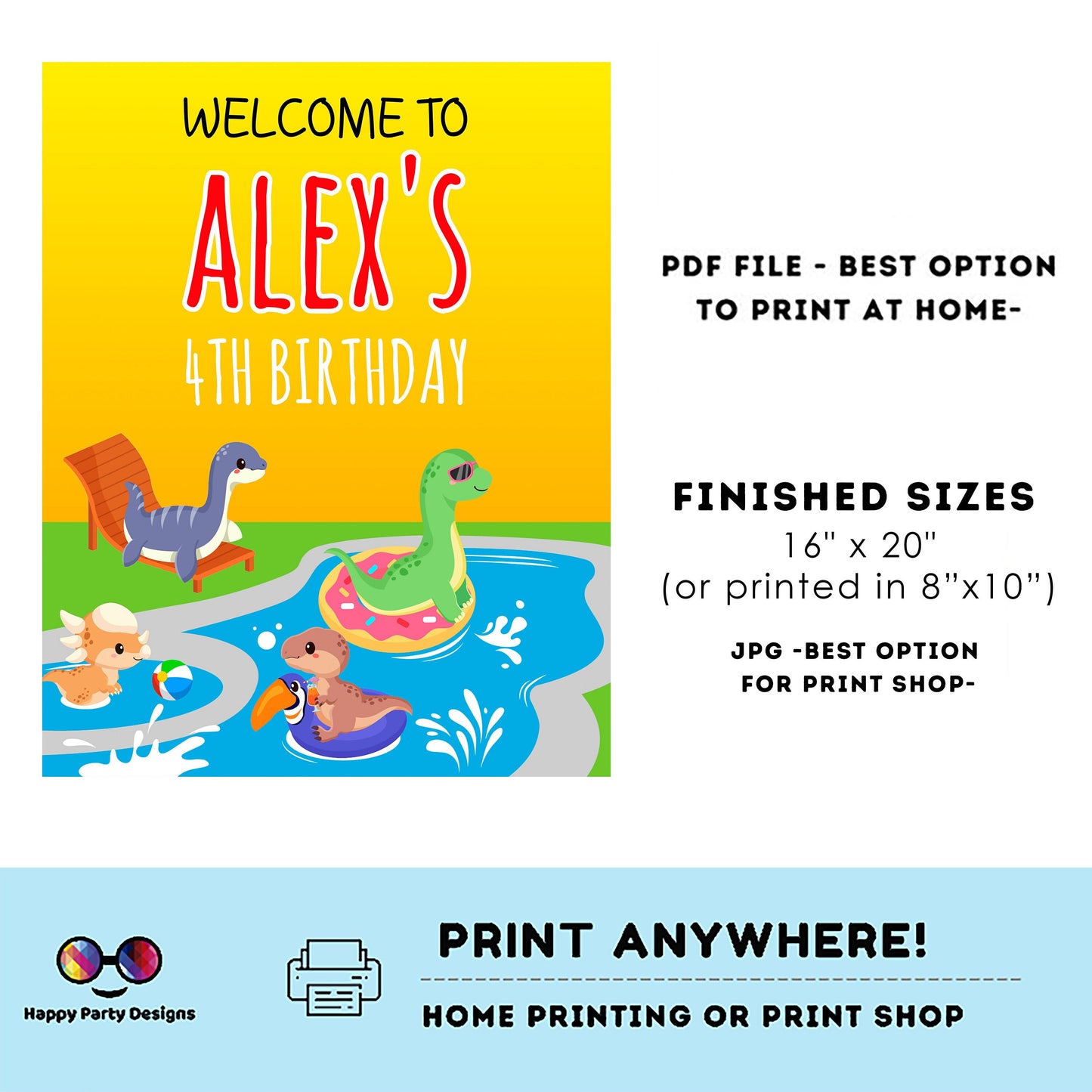 Editable Dinosaur Pool Party Welcome Sign | Dinosaur birthday | Girl | Boy | Dinosaur Welcome Sign | Dinosaur pool party  Decor  #K83