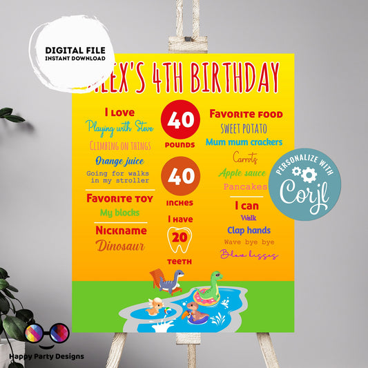 Editable milestone dinosaur pool party Sign | dinosaur pool party birthday | Dinosaur Decorations | birthday Sign Printable poster sign #K83