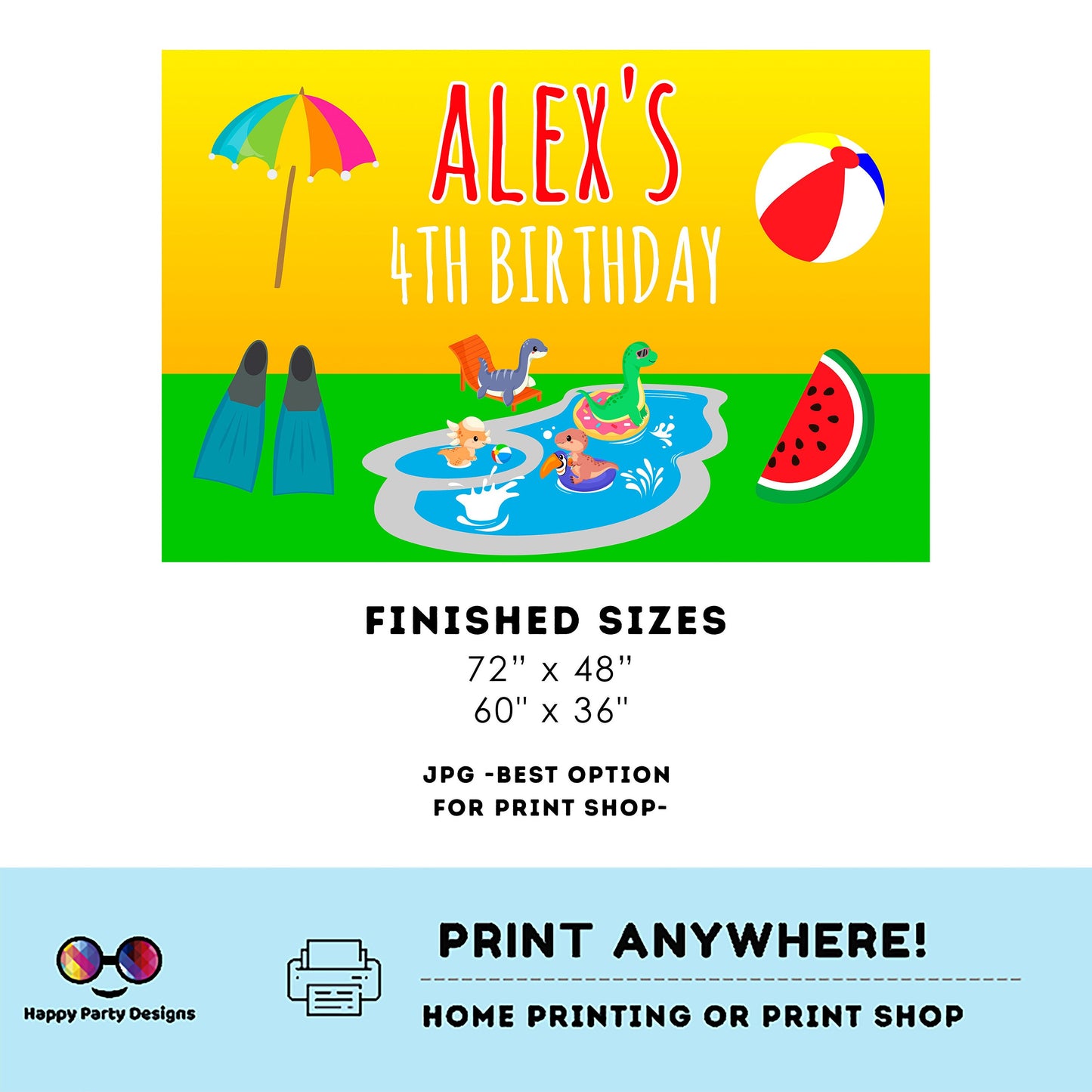 Editable Dinosaur Pool Party Backdrop Banner  | Digital Dinosaur printable Backdrop Banner  | Dinosaur Pool party | Personalize Online #K83