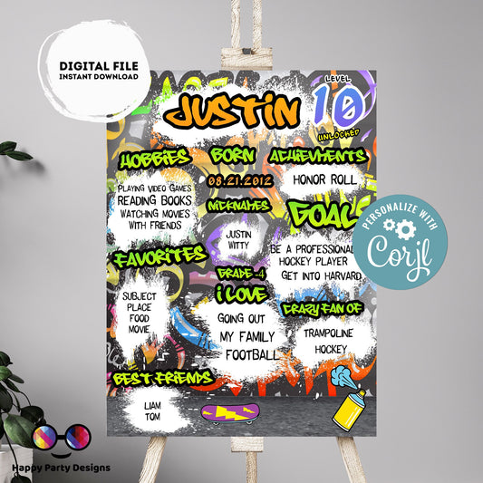 Editable milestone graffiti Sign | graffiti birthday | Graffiti Decorations | birthday Sign | Graffiti party | Printable poster sign #K1