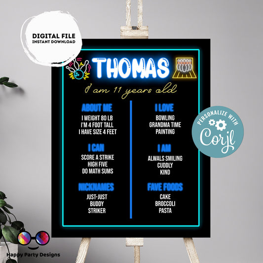 Editable milestone bowling Sign | bowling birthday | bowling Decorations | birthday Sign | bowling party | Printable poster sign