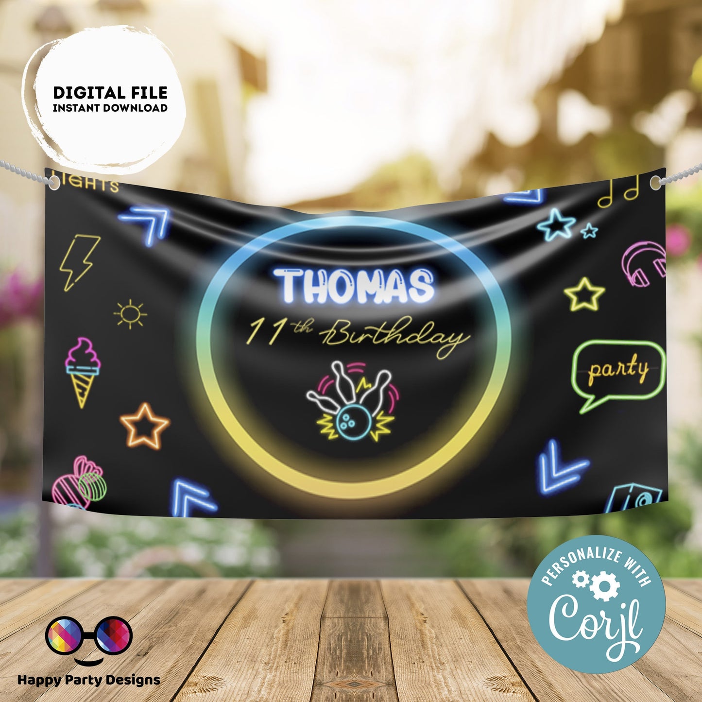 Editable Bowling Backdrop Banner  | Digital Bowling printable Backdrop Banner  | Birthday Boy | Bowling party | Personalize Online