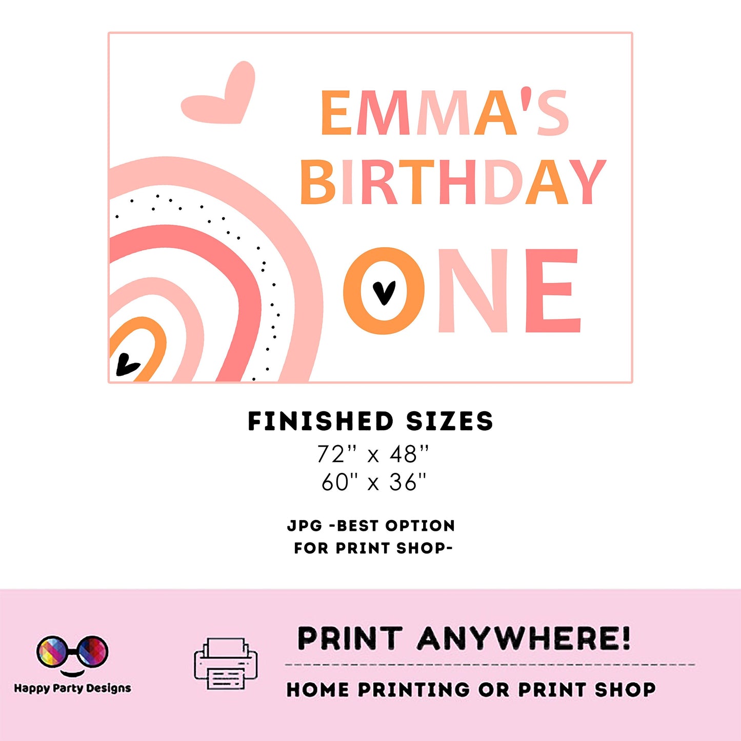 Editable Boho Rainbow  Backdrop Banner  | Digital Boho Rainbow printable Backdrop Banner | Birthday Girl | Boho Rainbow party |