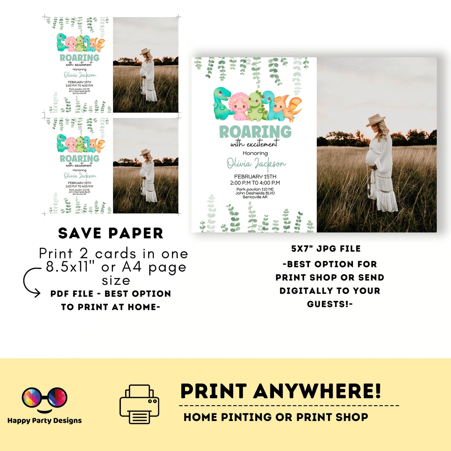 Dinosaur Baby Shower Invitation with photo | Dinosaur Baby Shower | Dino Invite | Dino Baby Shower | neutral gender shower #B15