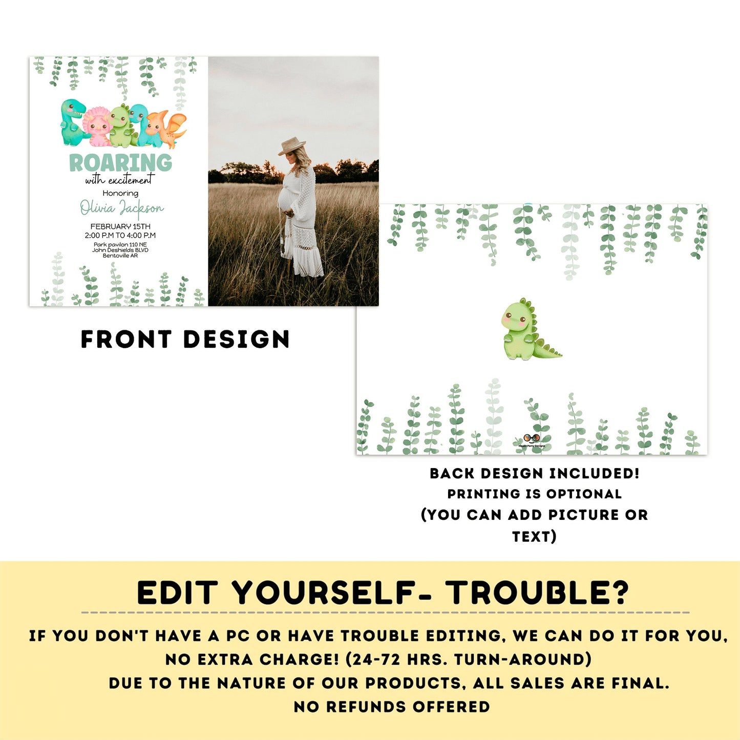 Dinosaur Baby Shower Invitation with photo | Dinosaur Baby Shower | Dino Invite | Dino Baby Shower | neutral gender shower #B15